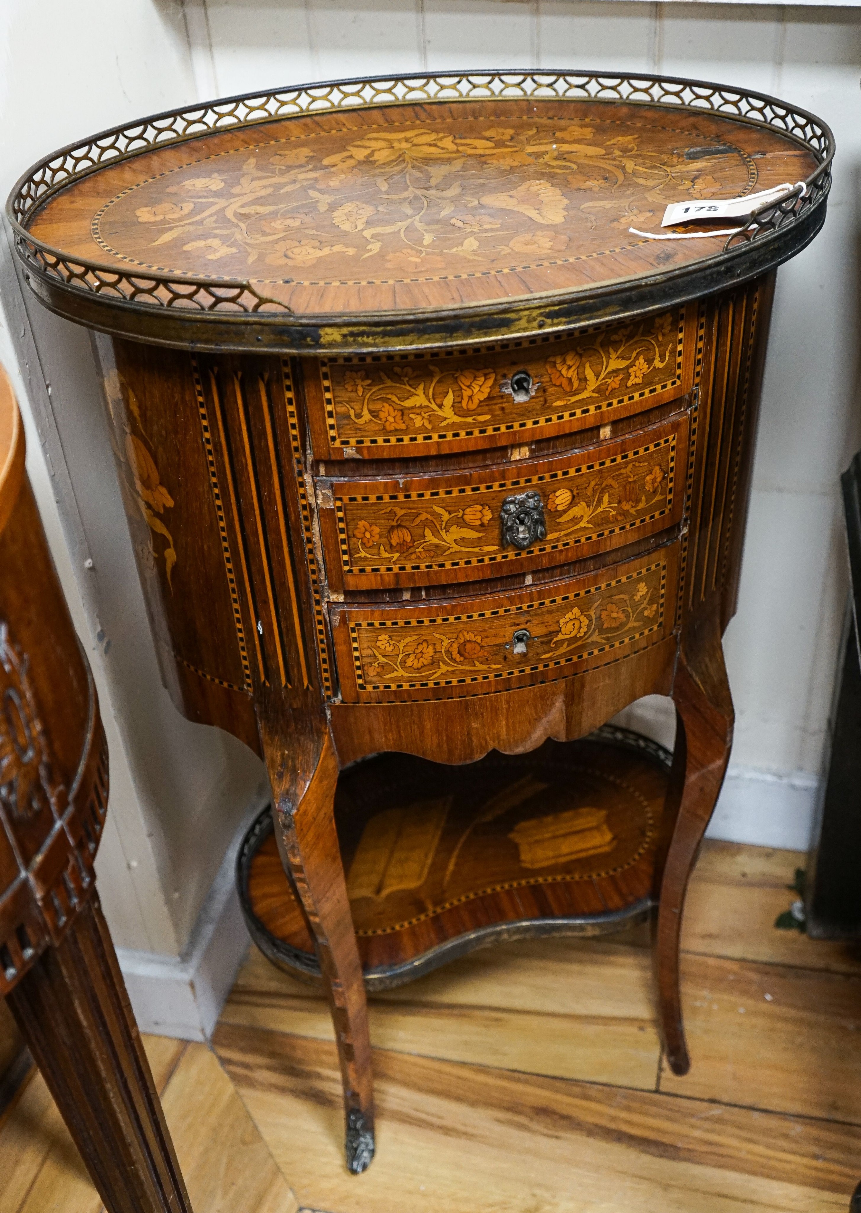 A 19th century French Louis XV/XVI transitional style mahogany bedside or occasional table, width 50cm, depth 36cm, height 80cm